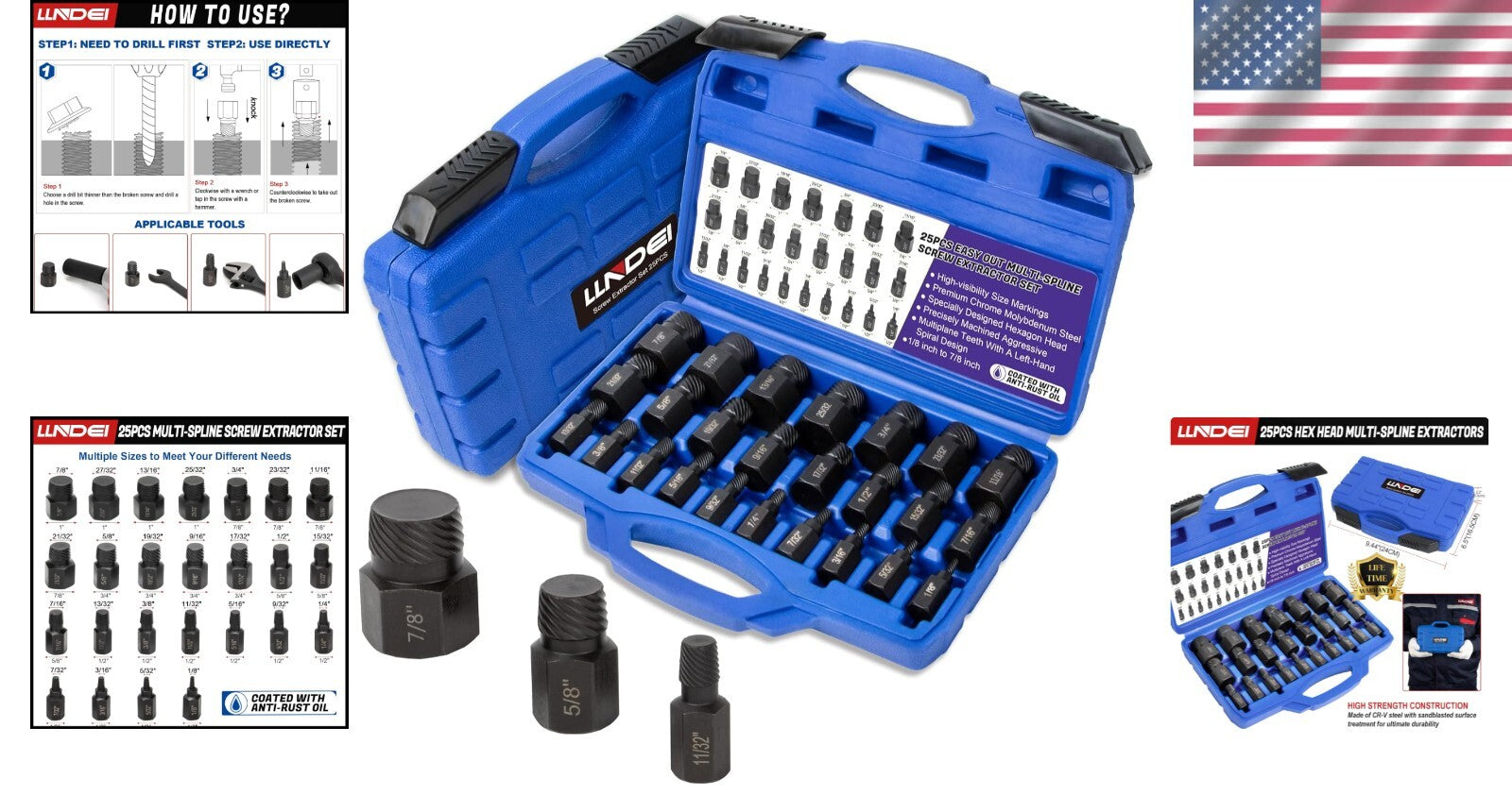 Durable 25-Piece Screw Extractor Set with Blow Molded Case – Lifetime Guarantee
