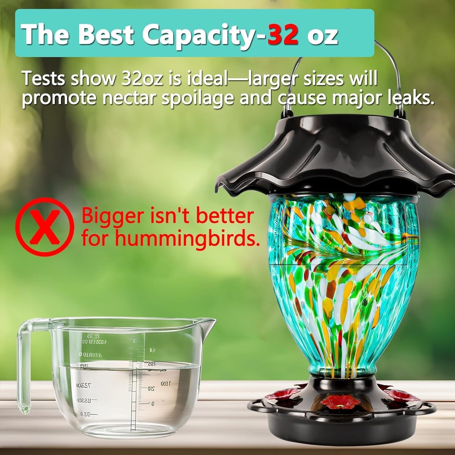 Elegant Solar Color Changing Hummingbird Feeder - 32oz Beautiful Garden Display