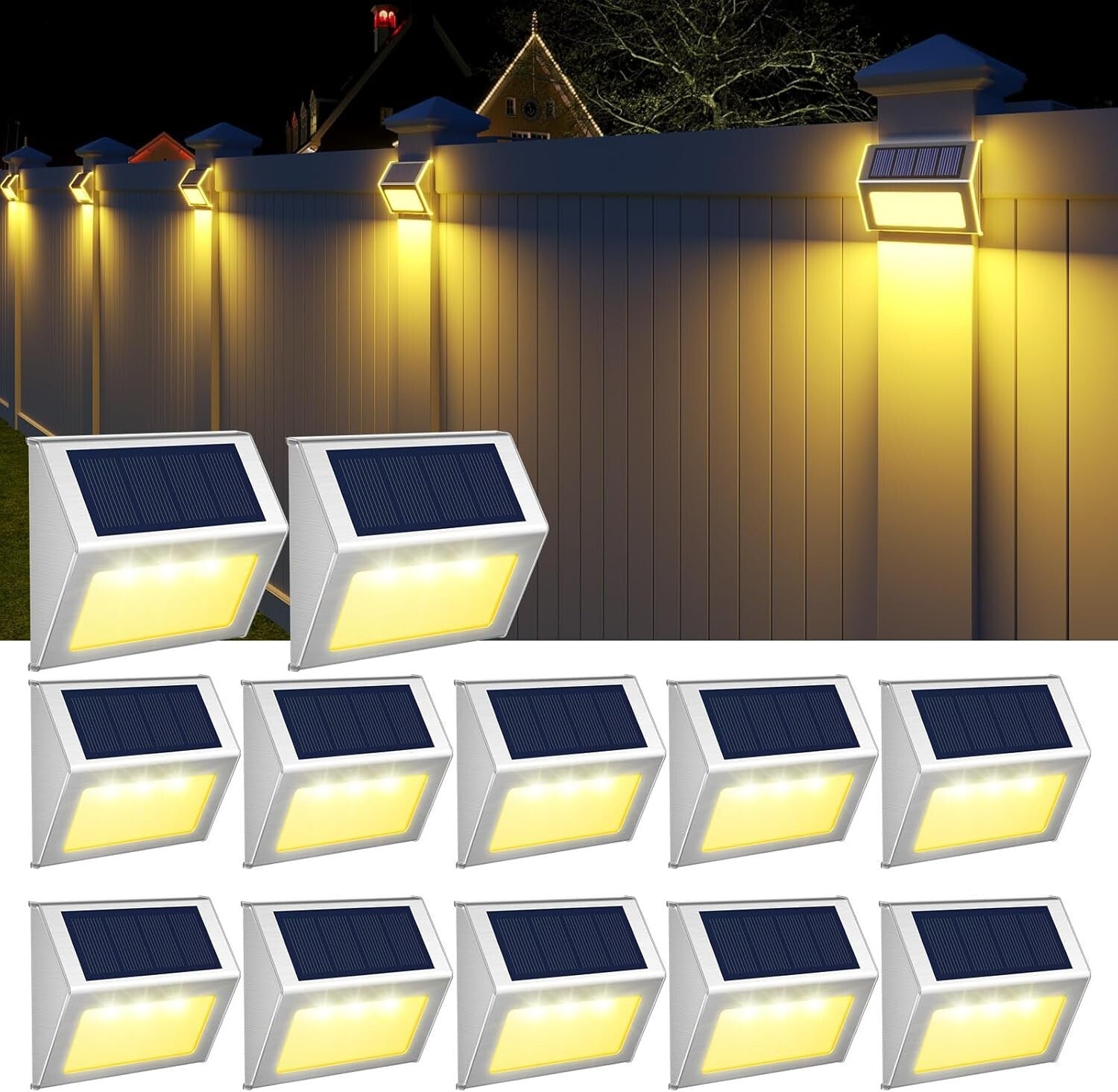 Efficient Solar Powered Deck Lights - 12 Pack Warm Light for Patios and Gardens
