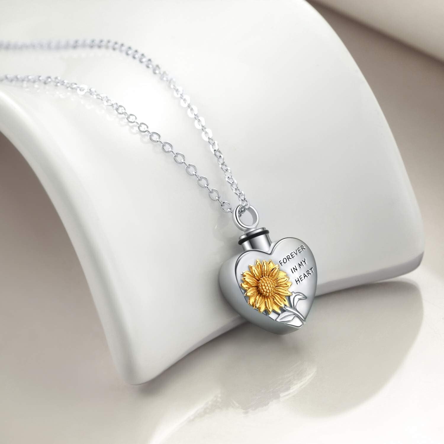 Sunflower Locket Necklace for Ashes - Beautiful Sterling Silver Memorial Gift