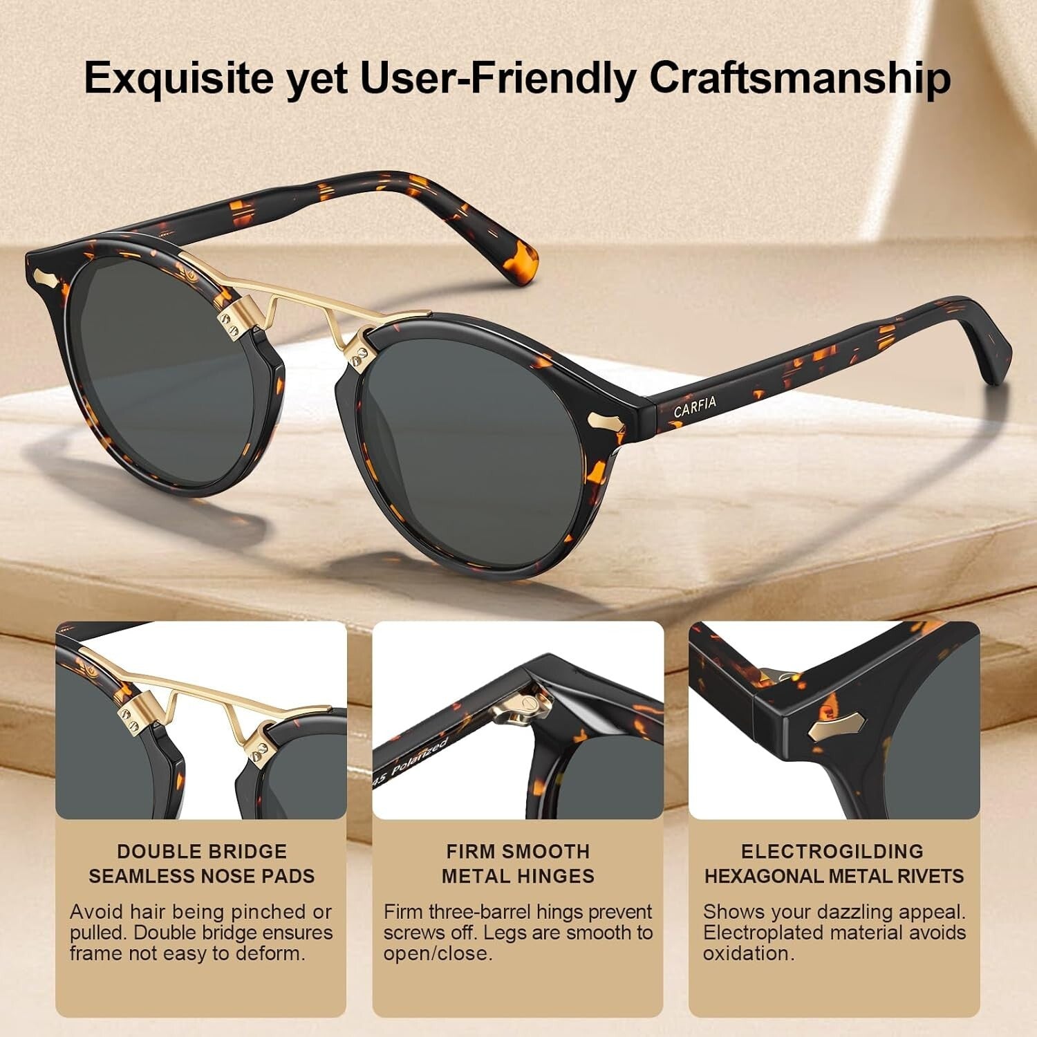 Retro Double Bridge Polarized Sunglasses for Women | UV Protection & Elegance
