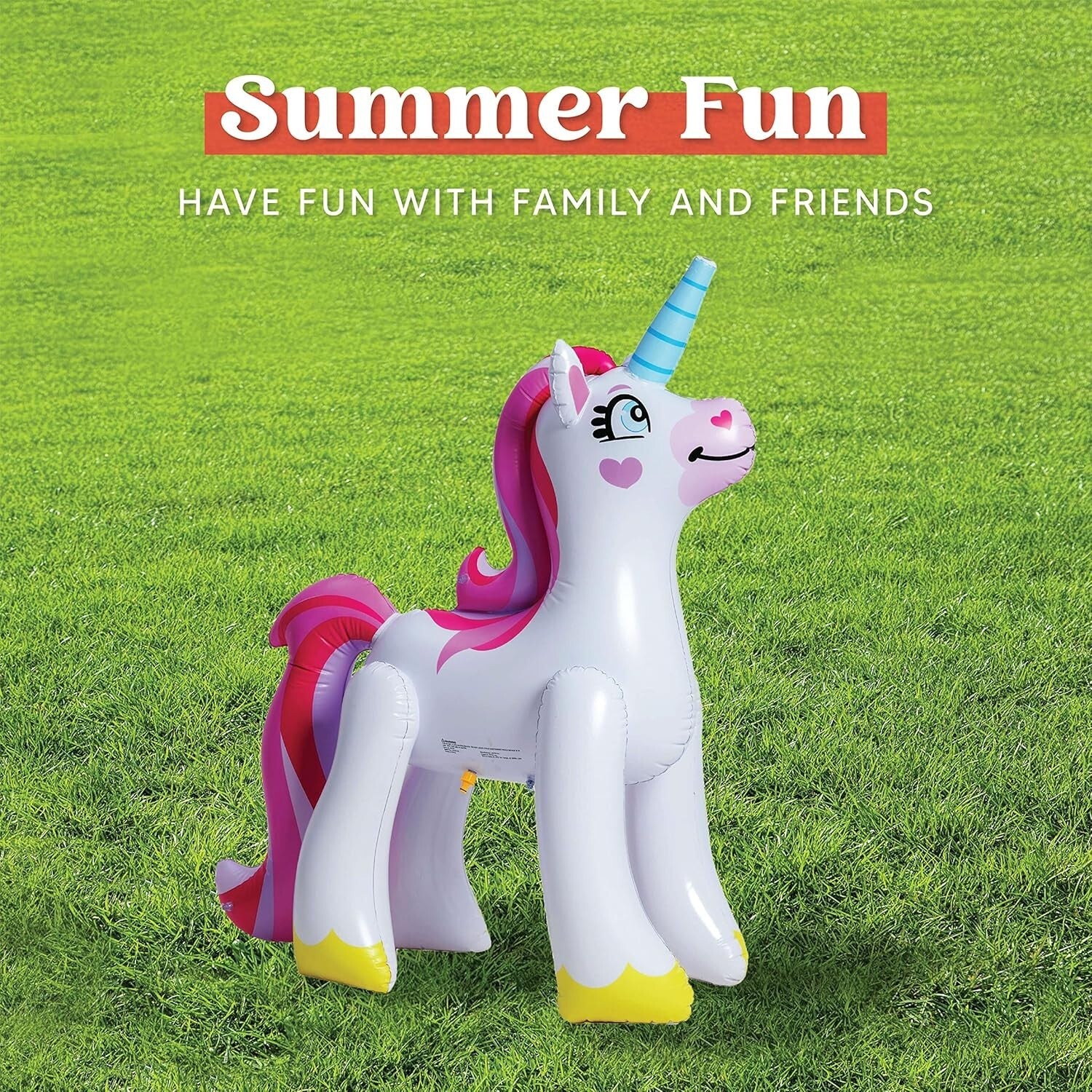 Fun & Easy 63" Pink Unicorn Inflatable Sprinkler - Perfect for Summer Play