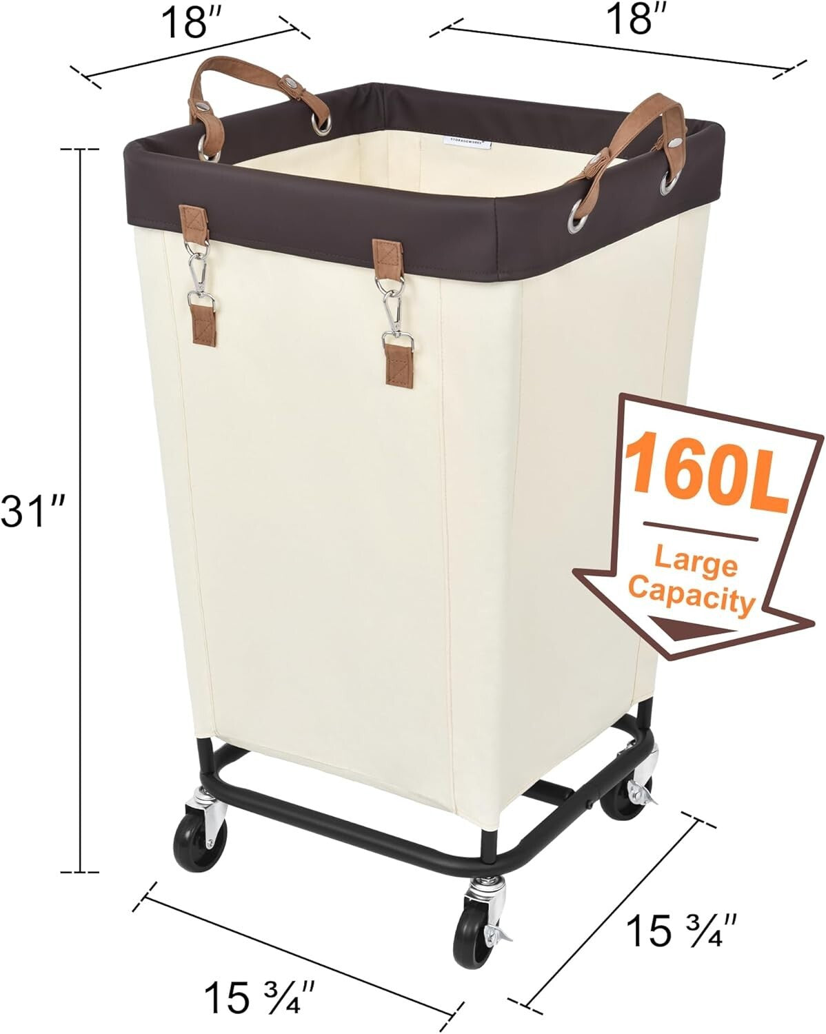160L Rolling Canvas Laundry Basket with Wheels - Minimalist Beige Design