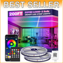 Load image into Gallery viewer, Flexible 200ft RGB LED Light Strips for Home &amp; Party – Easy Install, Music Sync