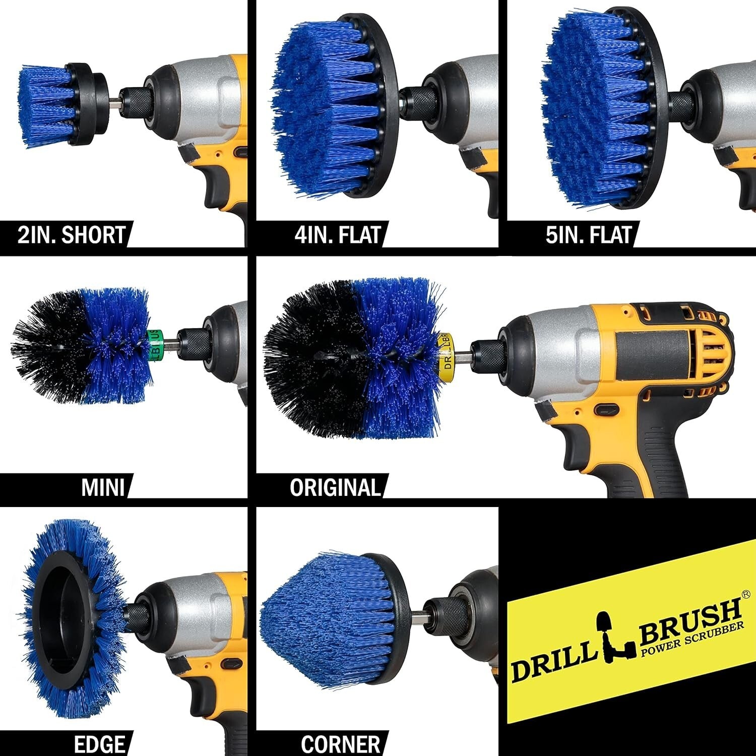 Professional 21-Piece Drill Brush Set with Blue Bristles for Pool and Boat Care