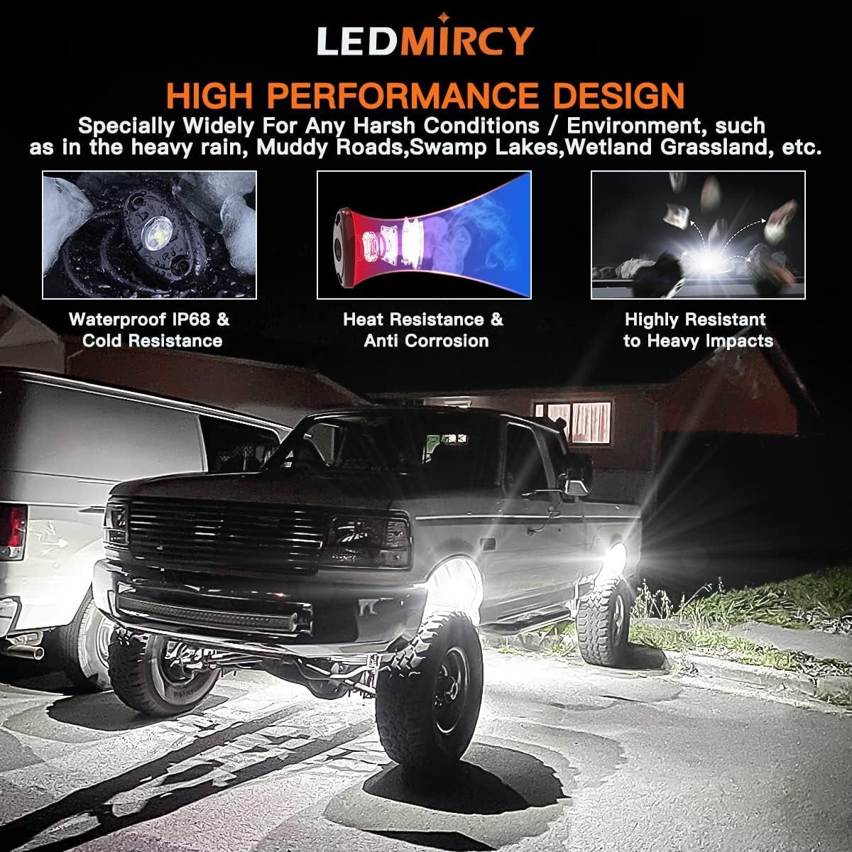20-Pack Waterproof LED Rock Lights - High Power Pure White Underbody Lighting