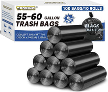 Load image into Gallery viewer, 100 Heavy-Duty Unscented Trash Bags - 55-60 Gallon Waterproof Can Liners - Black