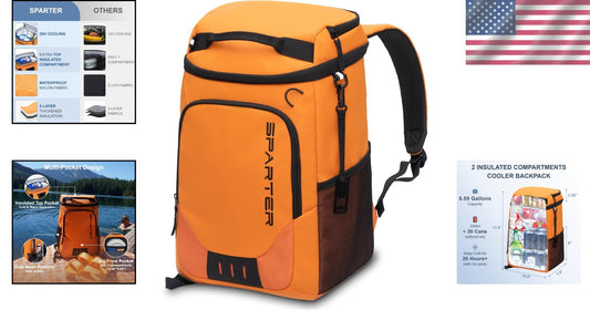 Waterproof Lightweight Cooler Backpack - 30 Can Insulated Bag with Bottle Opener