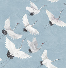 Load image into Gallery viewer, Elegant Halcyon Blue Peel &amp; Stick Wallpaper with Crane Design - 20.5'' x 216''