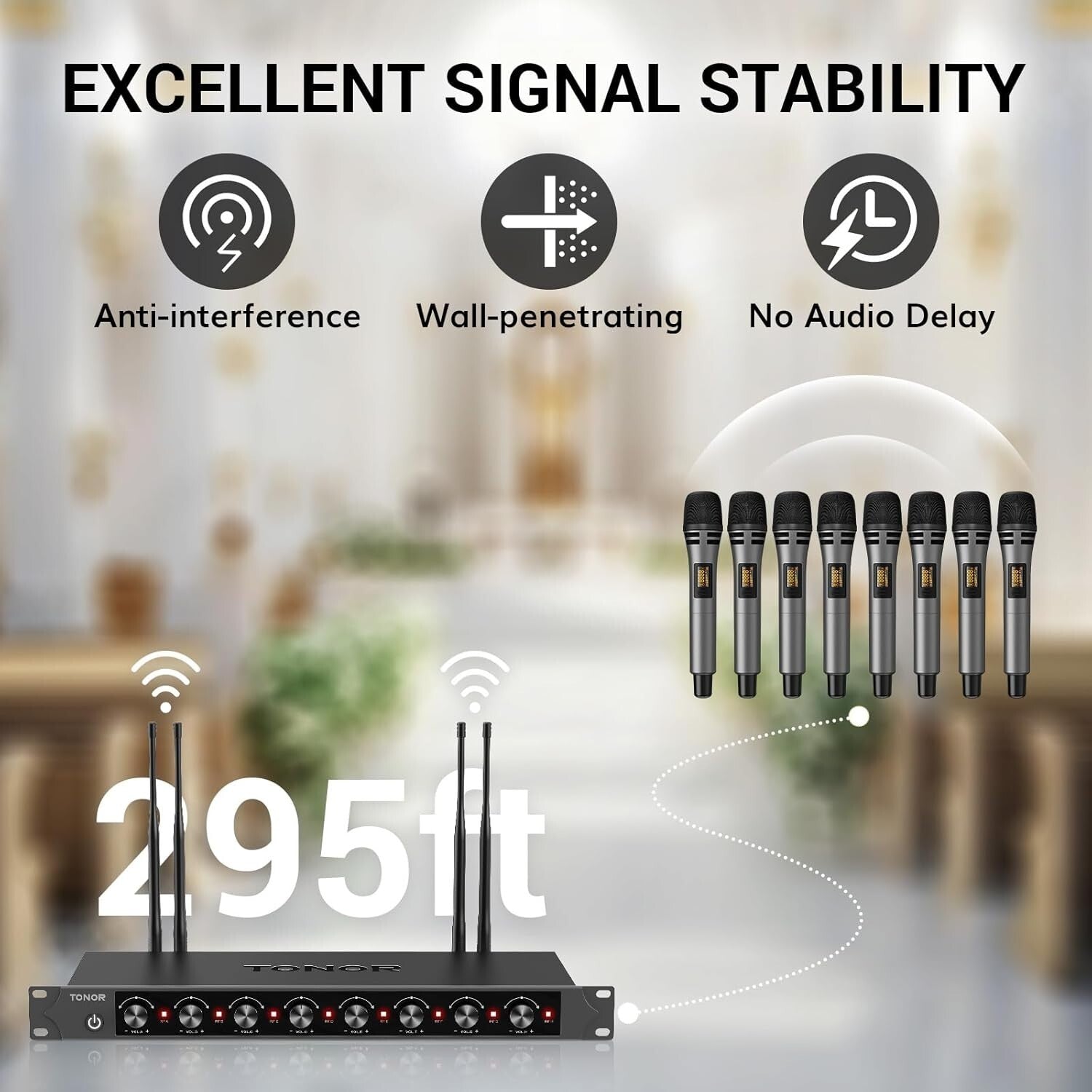 Professional Wireless Microphone System, 8x12 Channel UHF - Perfect for Events