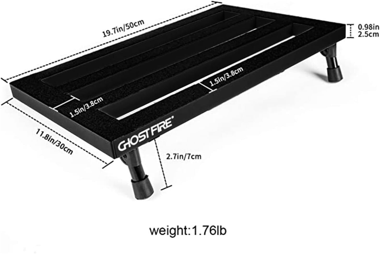 Ghost Fire 1.76lb Aluminum Guitar Pedalboard with 3 Patch Cables - 19.8''x11.5''