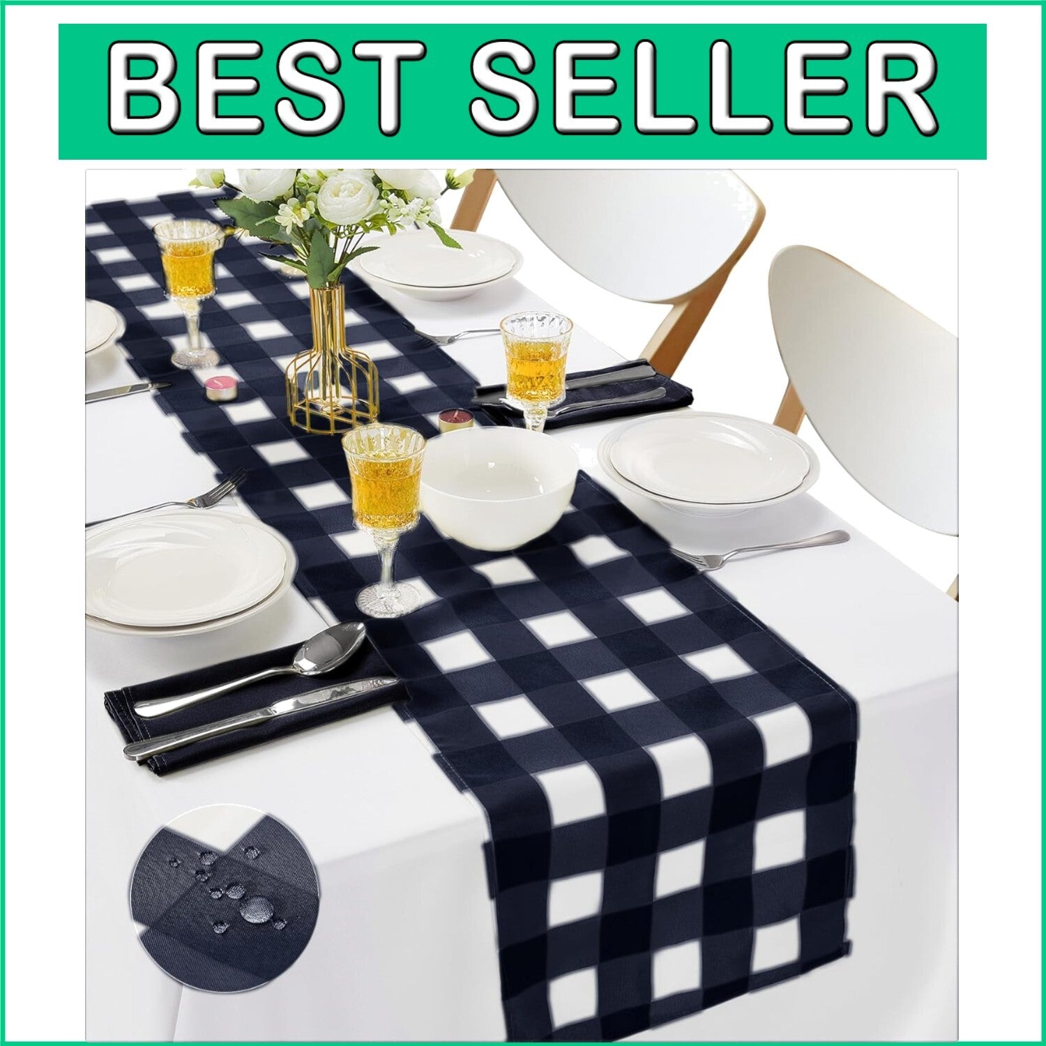 Durable Waterproof Table Runners - 12-Pack 14x108 Gingham for Parties & Weddings