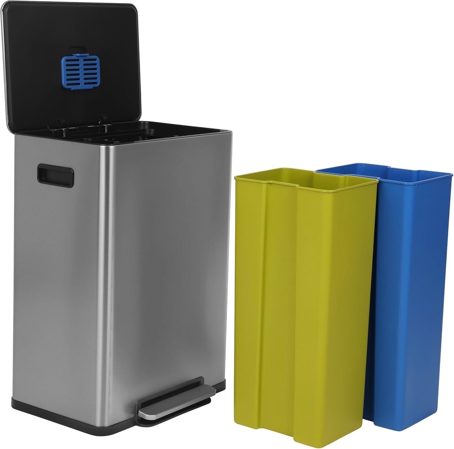 Polished 16 Gallon Rectangular Recycling Bin with Soft-Close and Odor Control