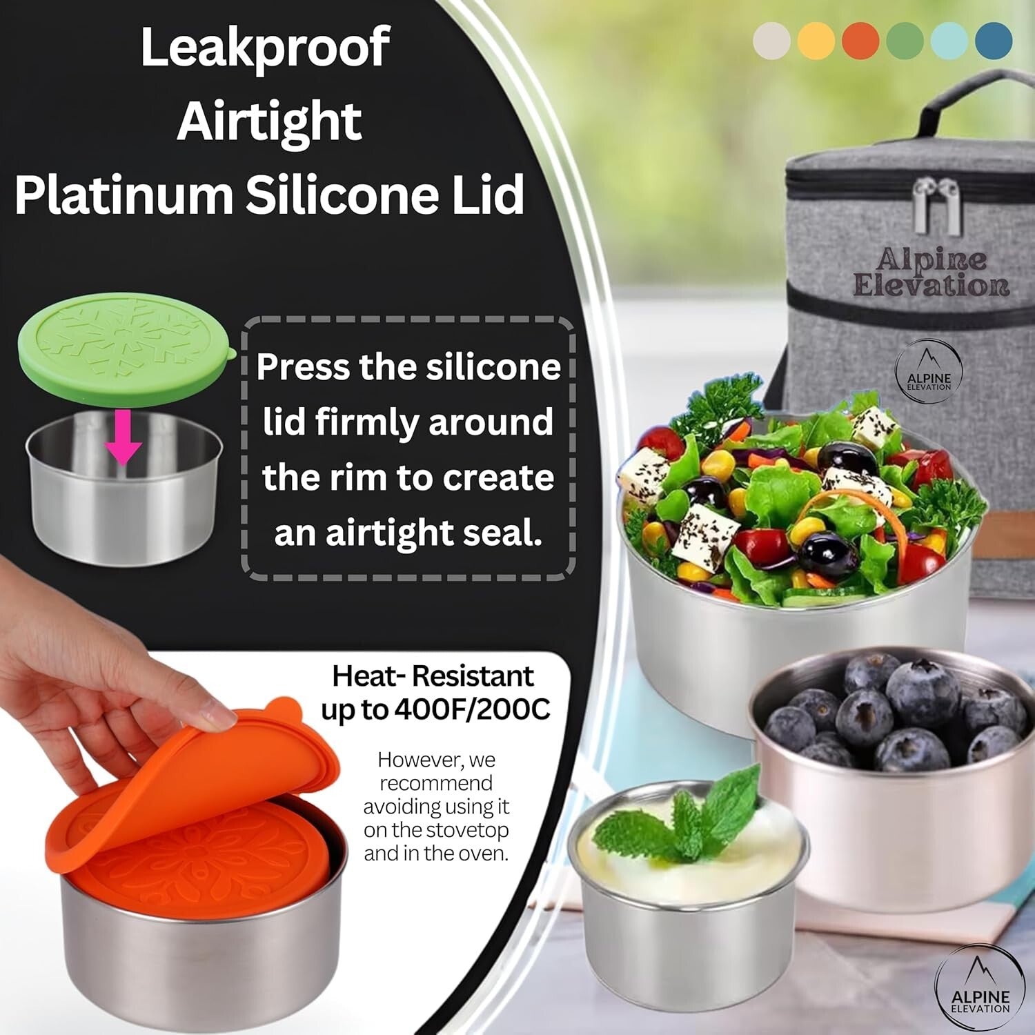 12 Pcs Stainless Steel Snack Container Set with Silicone Lids - Leakproof Design