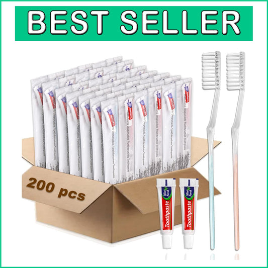 200-Pack Disposable Toothbrushes & Toothpaste - Perfect Travel Kit for Hygiene
