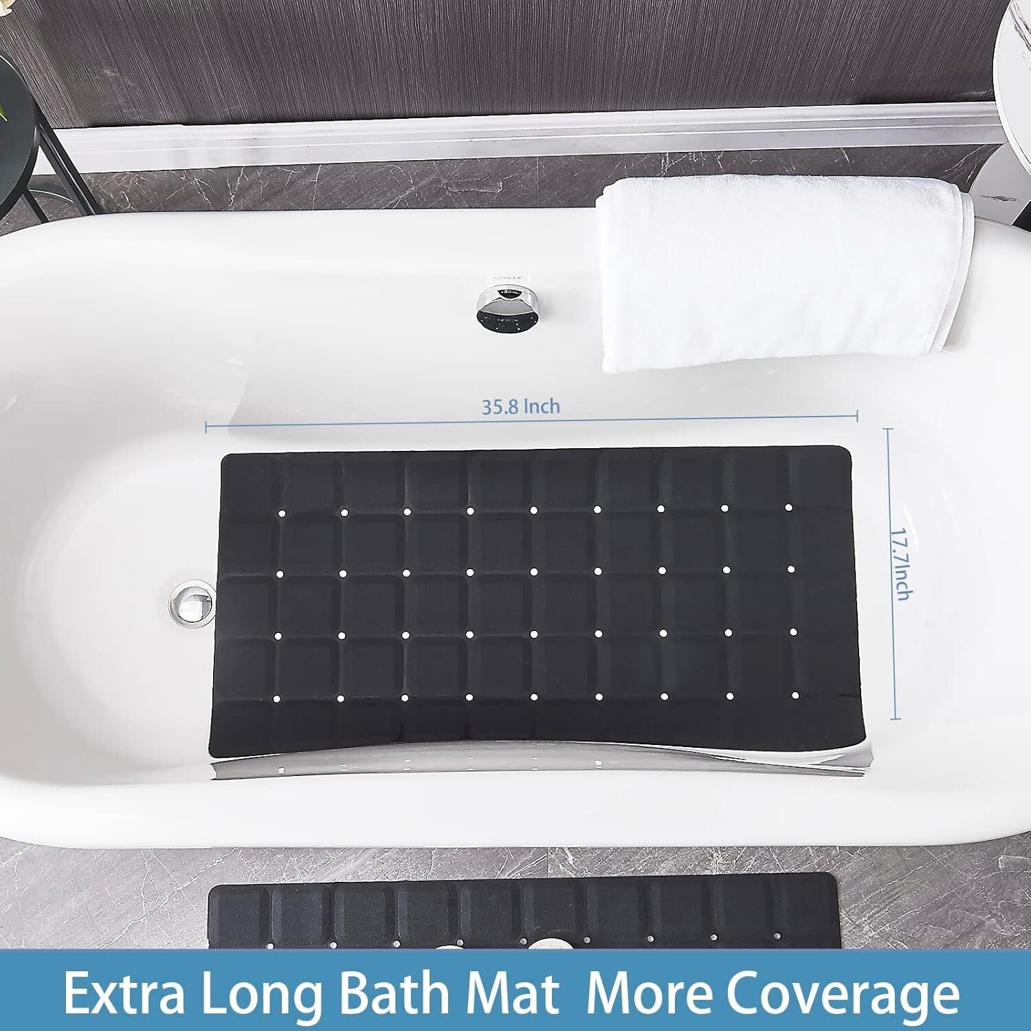 Durable Heavy Duty 35.8” Silicone Bath Mat - Foldable Lightweight Comfort