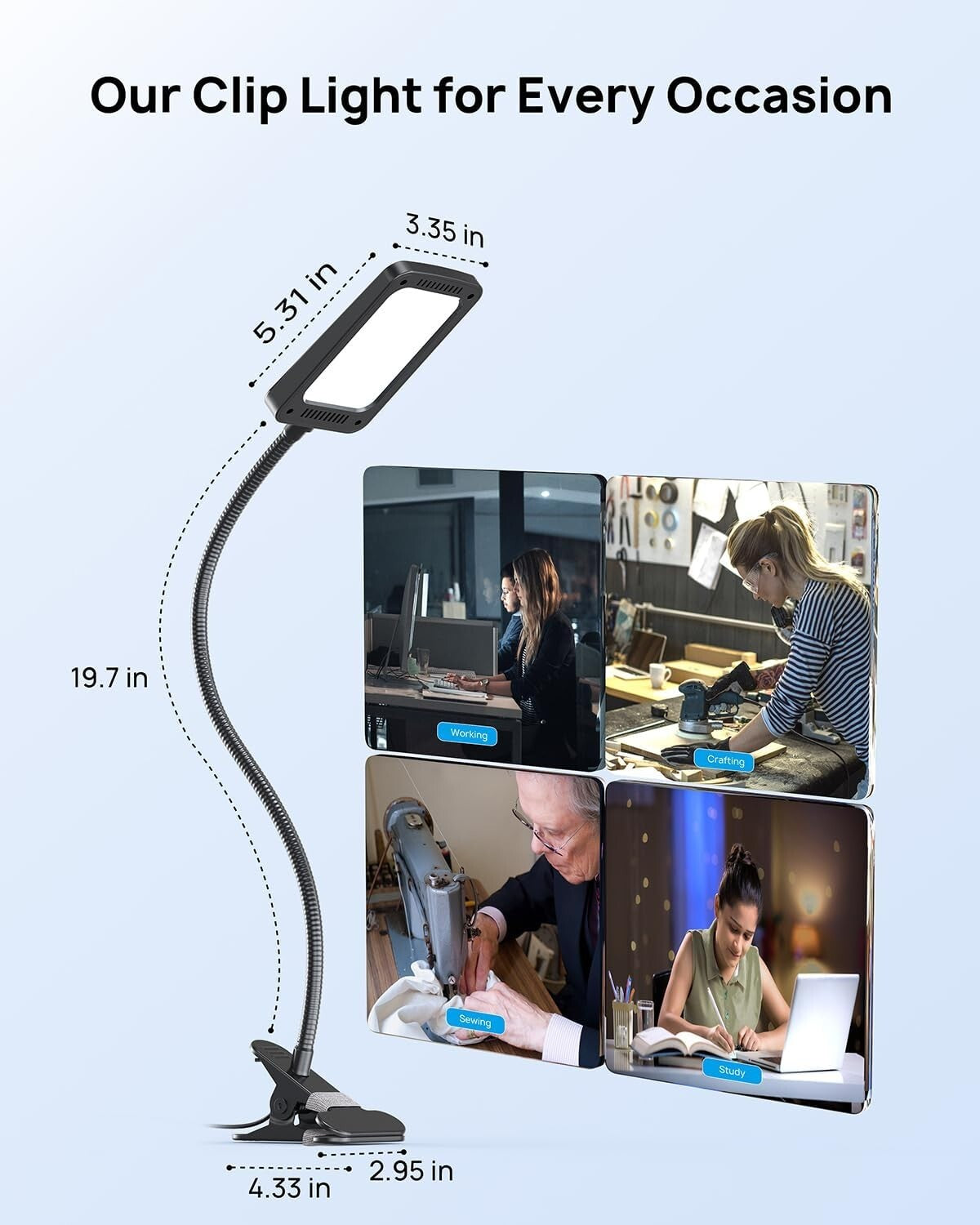 Flexible LED Desk Lamp with Strong Clamp - 3-Level Dimming for Home & Office Use