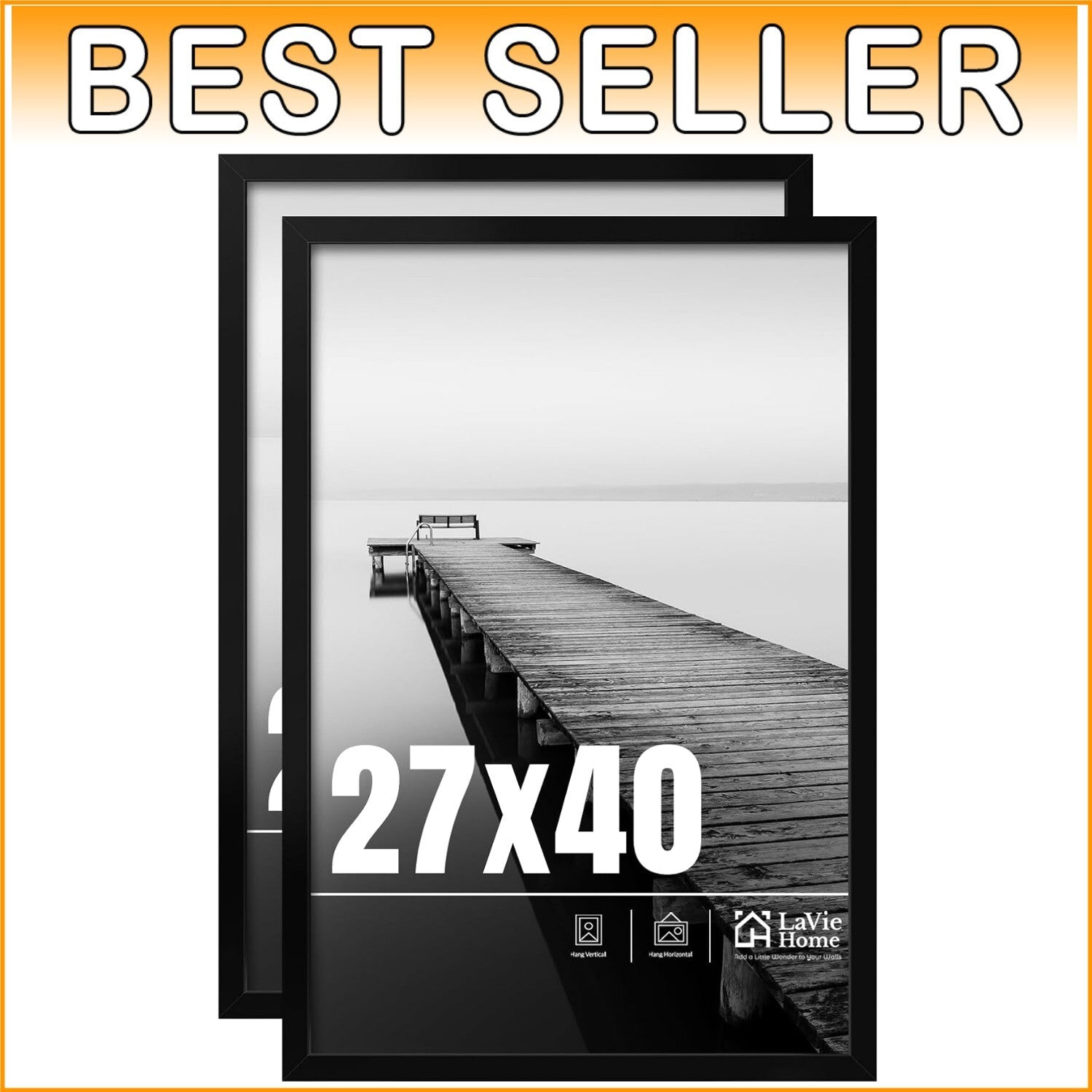 Elegant 27x40 Black Photo Frame Set - Lightweight with Matte Finish (2 Pack)
