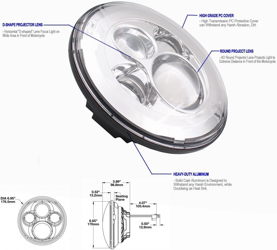 Plug-and-Play 7-Inch Chrome LED Headlight for 2014-2023 Street Glide & Road King