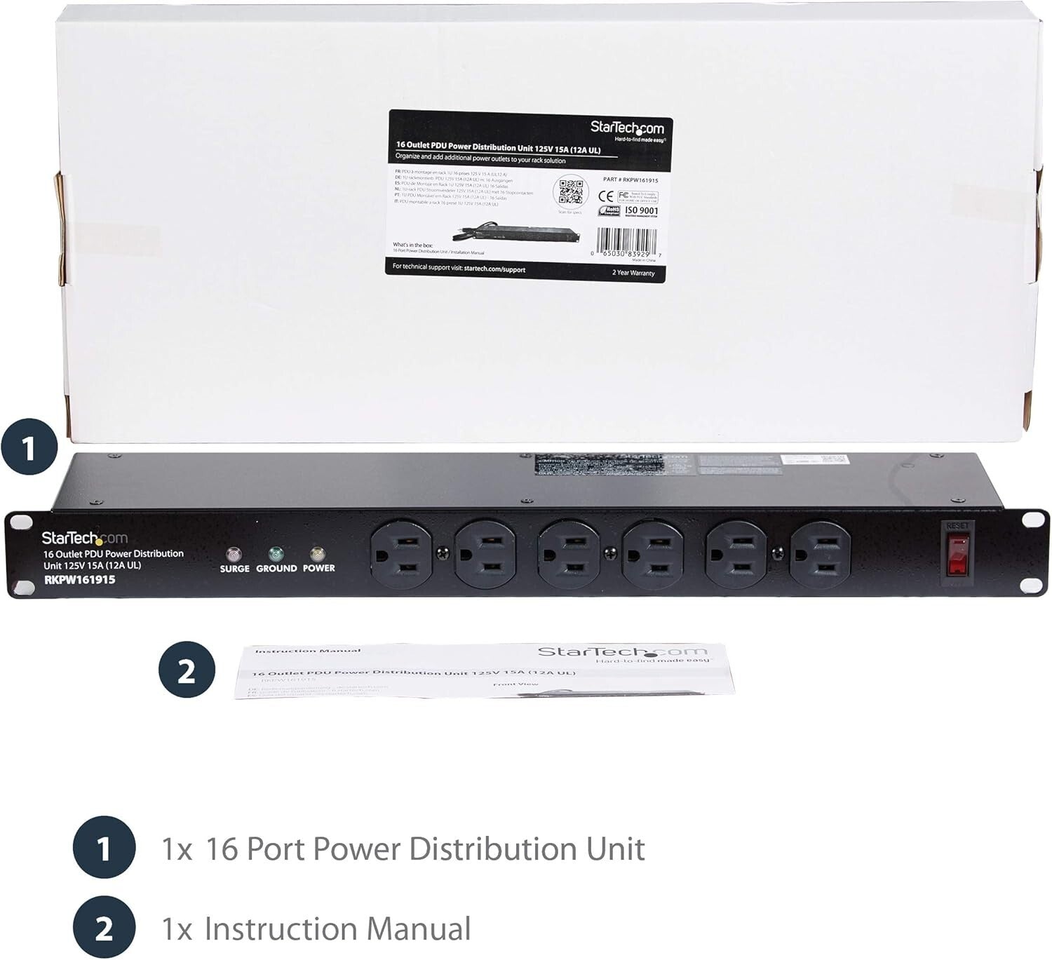 High-Durability 1U Surge Protector PDU with 16 Power Outlets and LED Indicators