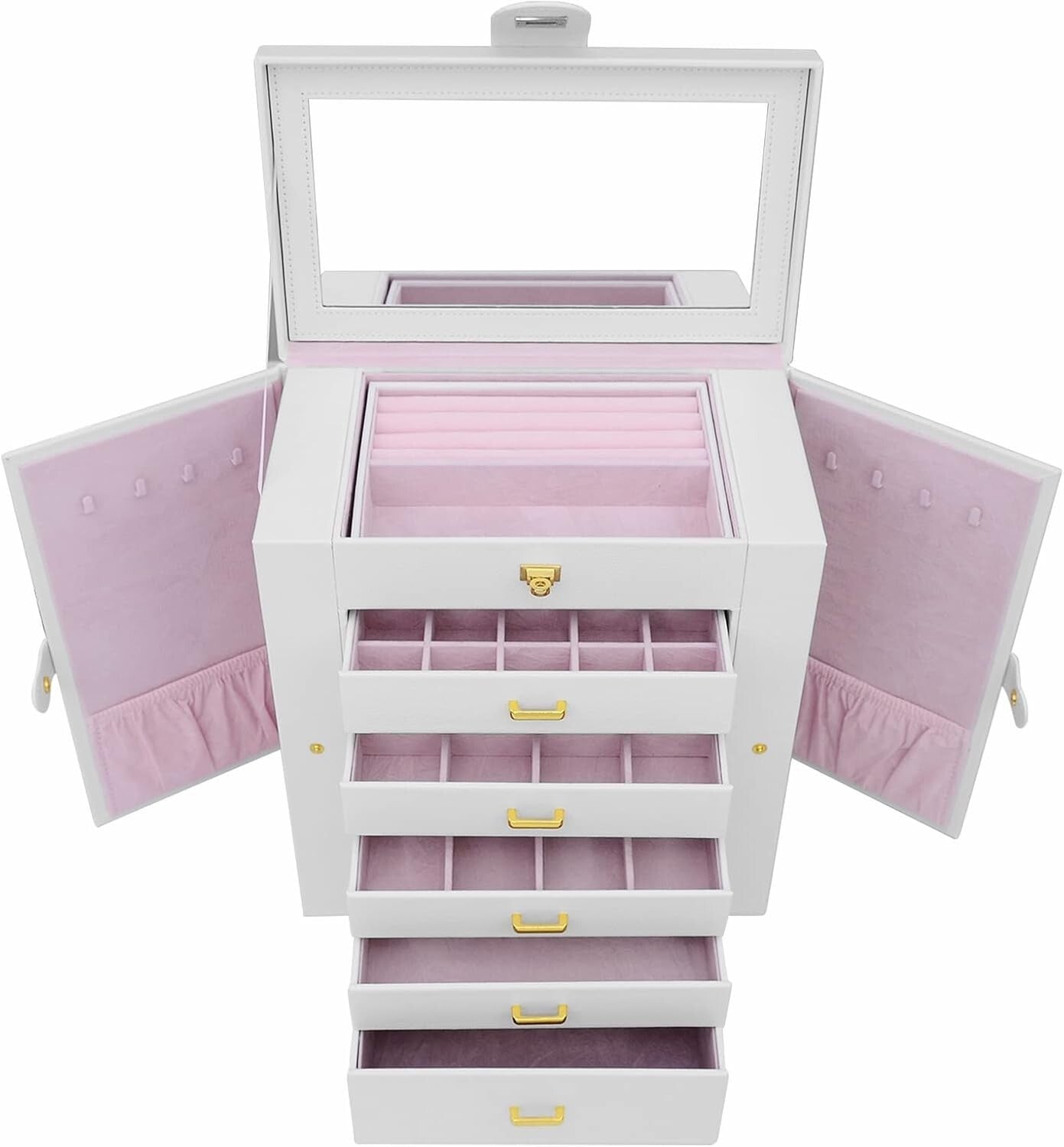Portable 6-Tier Jewelry Organizer with 5 Drawers and Velvet Lining - Gift Idea