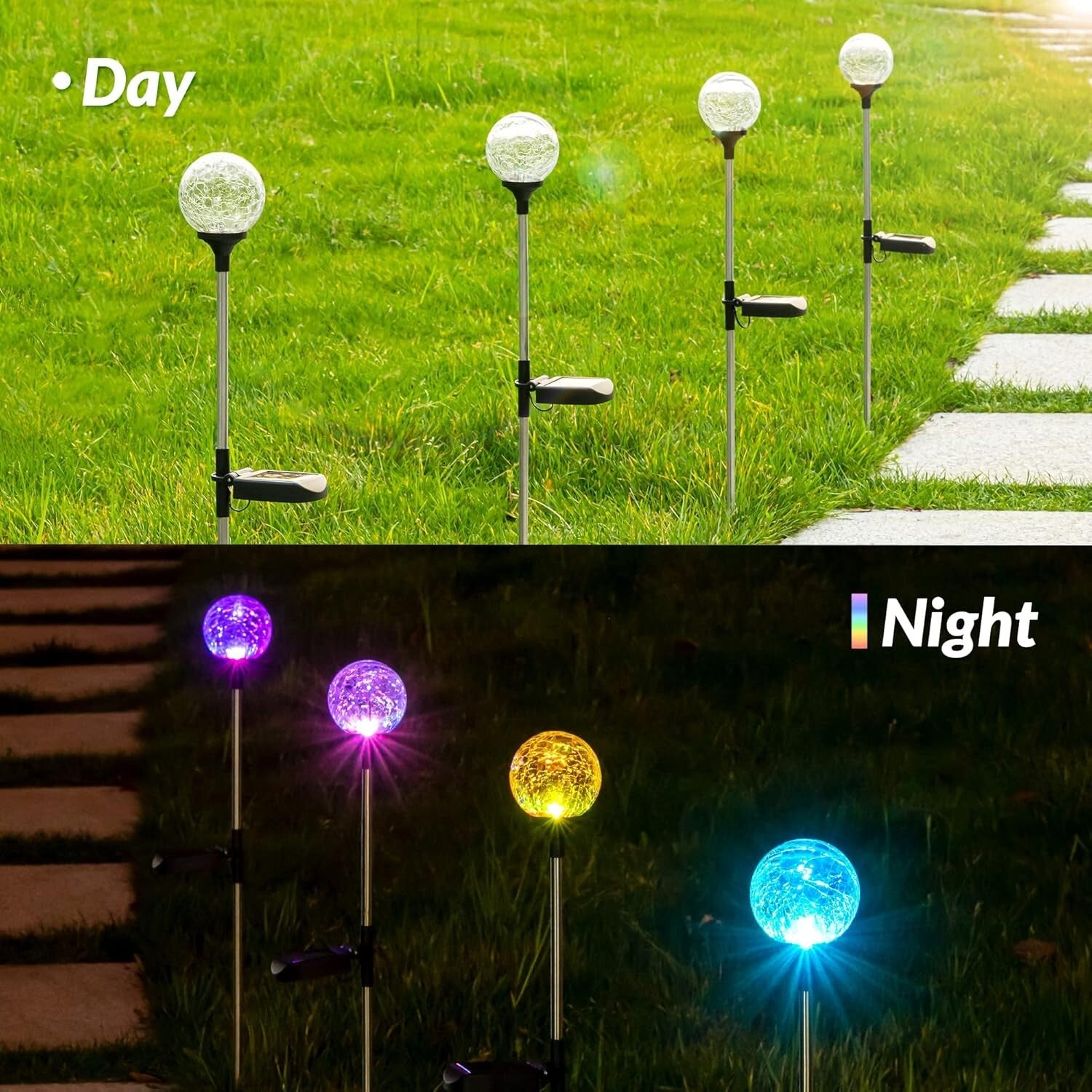 Enchanting 6-Pack Color-Changing Solar Garden Lights with Cracked Glass Design