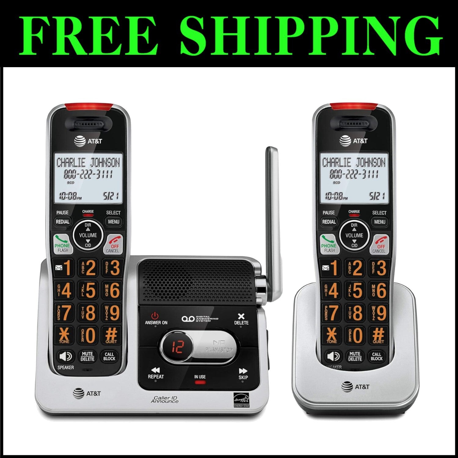 DECT 6.0 Cordless Phone System - 2 Handsets, Call Blocking & Answering Machine
