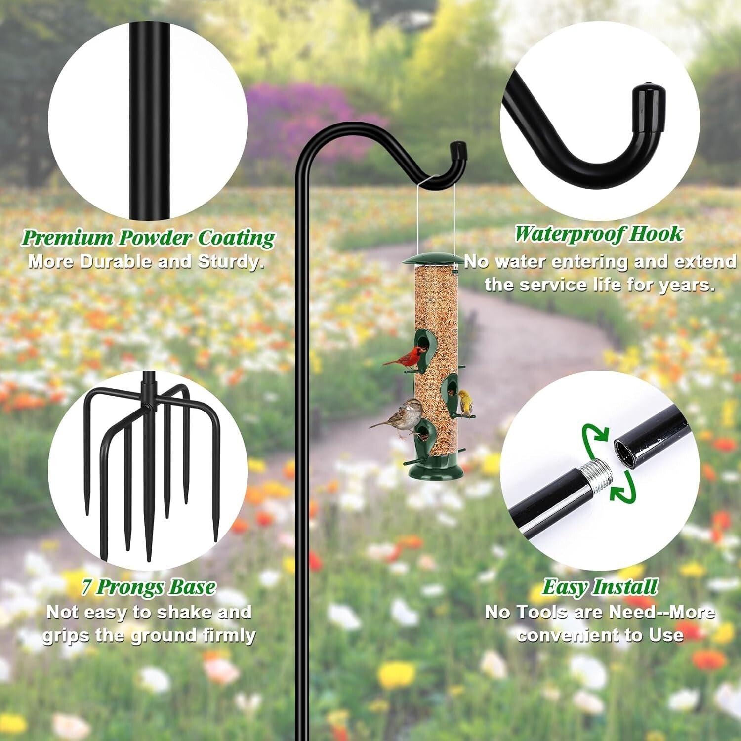 Sturdy Adjustable Shepherd Hooks - 76 Inches Tall for Plant Baskets & Lanterns