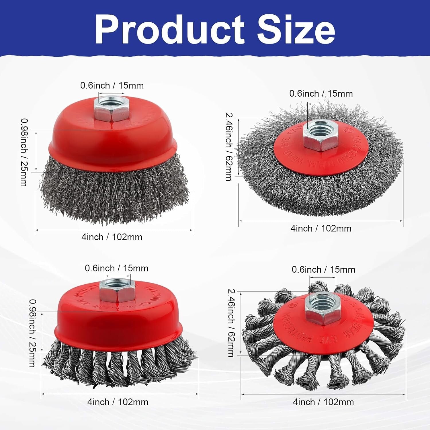 Efficient 4 Inch Knotted Wire Wheel Brush Set - 20 Pack for Surface Cleaning