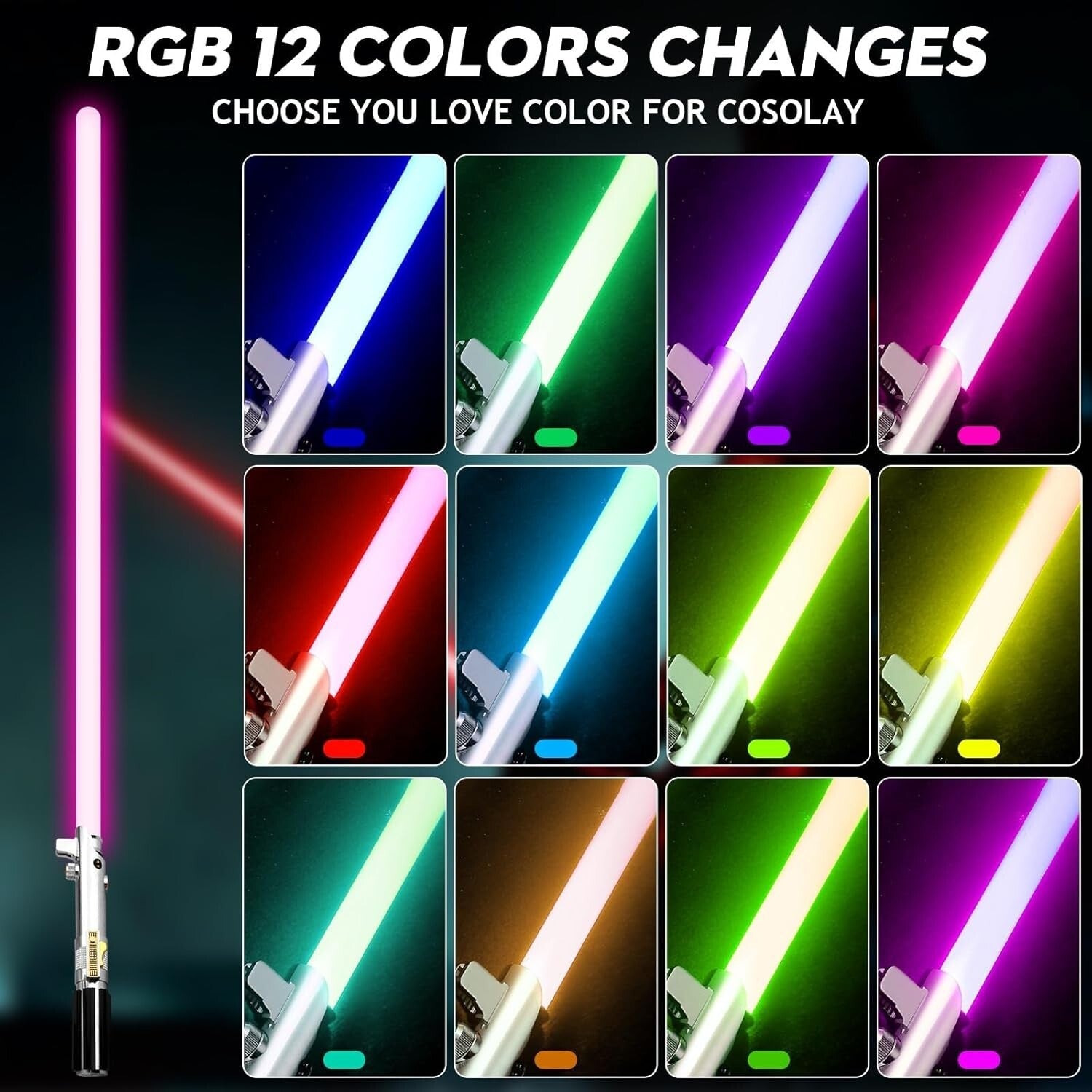 RGB Dueling Lightsaber with 39 Sound Effects - Perfect for Cosplay & Collecting