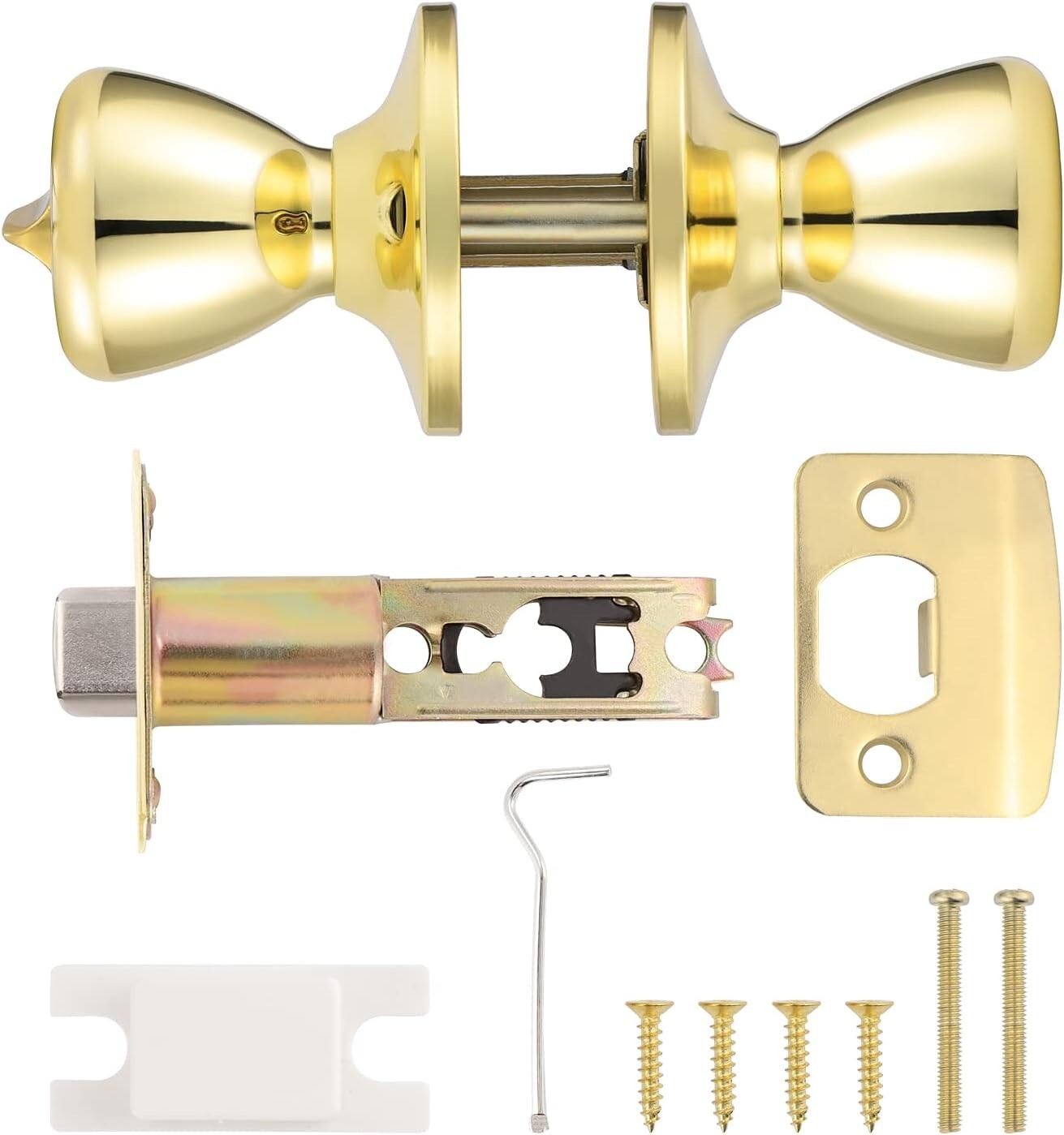 Elegant 3 Pack Keyless Privacy Door Knobs in Polished Brass - Easy Installation