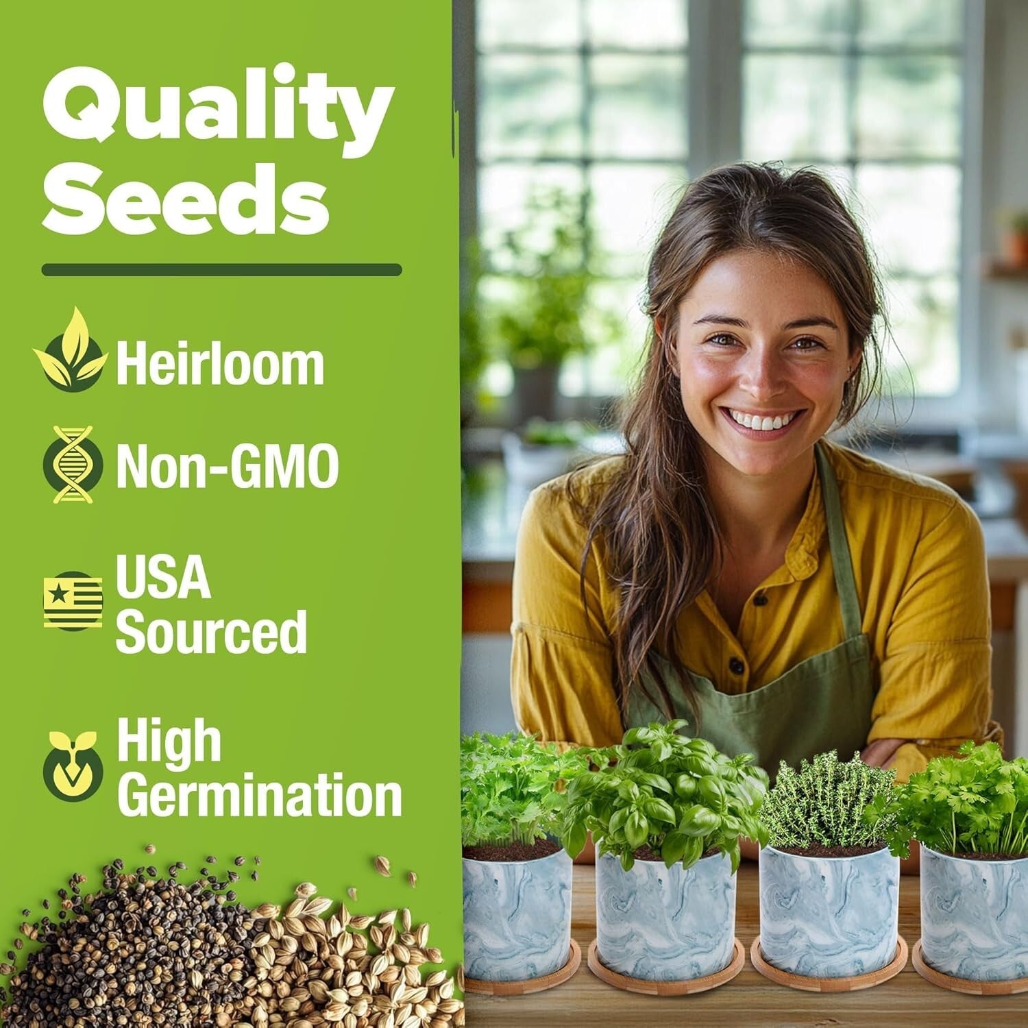 Indoor Herb Garden Kit with Glazed Ceramic Pots - Perfect Kitchen Starter Set