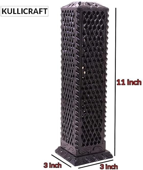 Multi-Purpose Black Soapstone Incense Holder & Tea Light Burner - 3x3x11 Inches