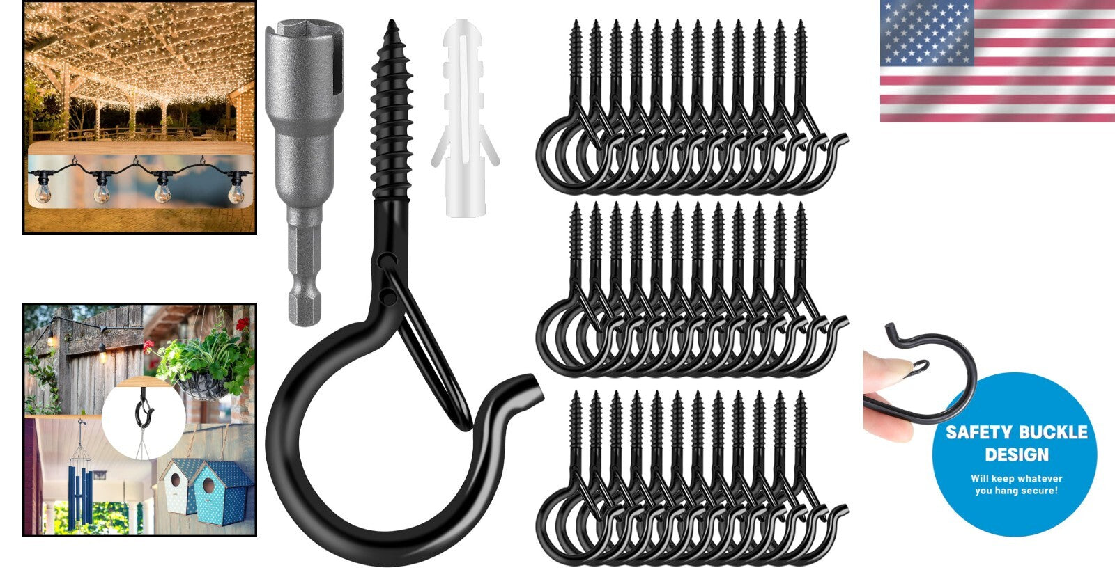 100 Pack Heavy-Duty Screw-in Hooks for Outdoor String Lights - Rust Resistant