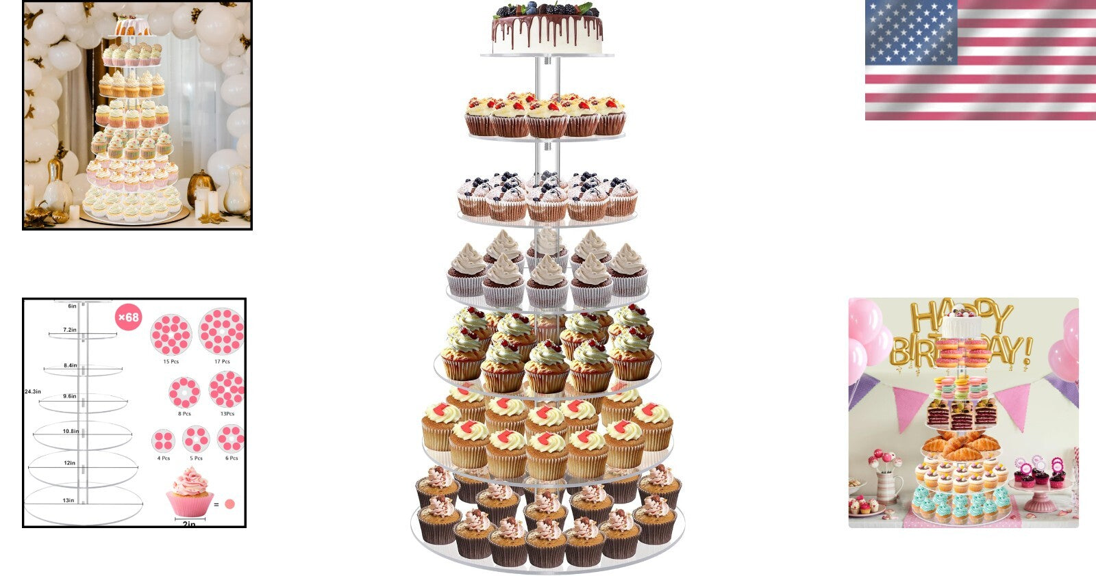 Elegant 7-Tier Acrylic Cupcake Stand - Clear Tower Display for Celebrations