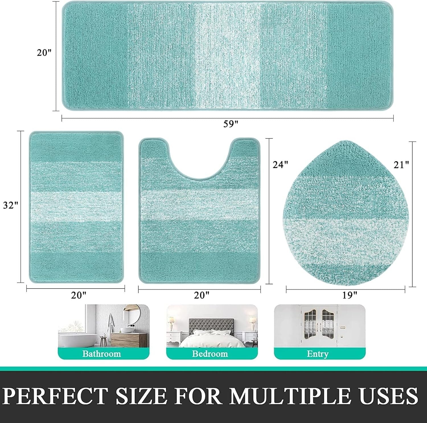 Elegant 4-Piece Teal Bath Set - Soft Rugs with Non-Slip Backing for Bathrooms