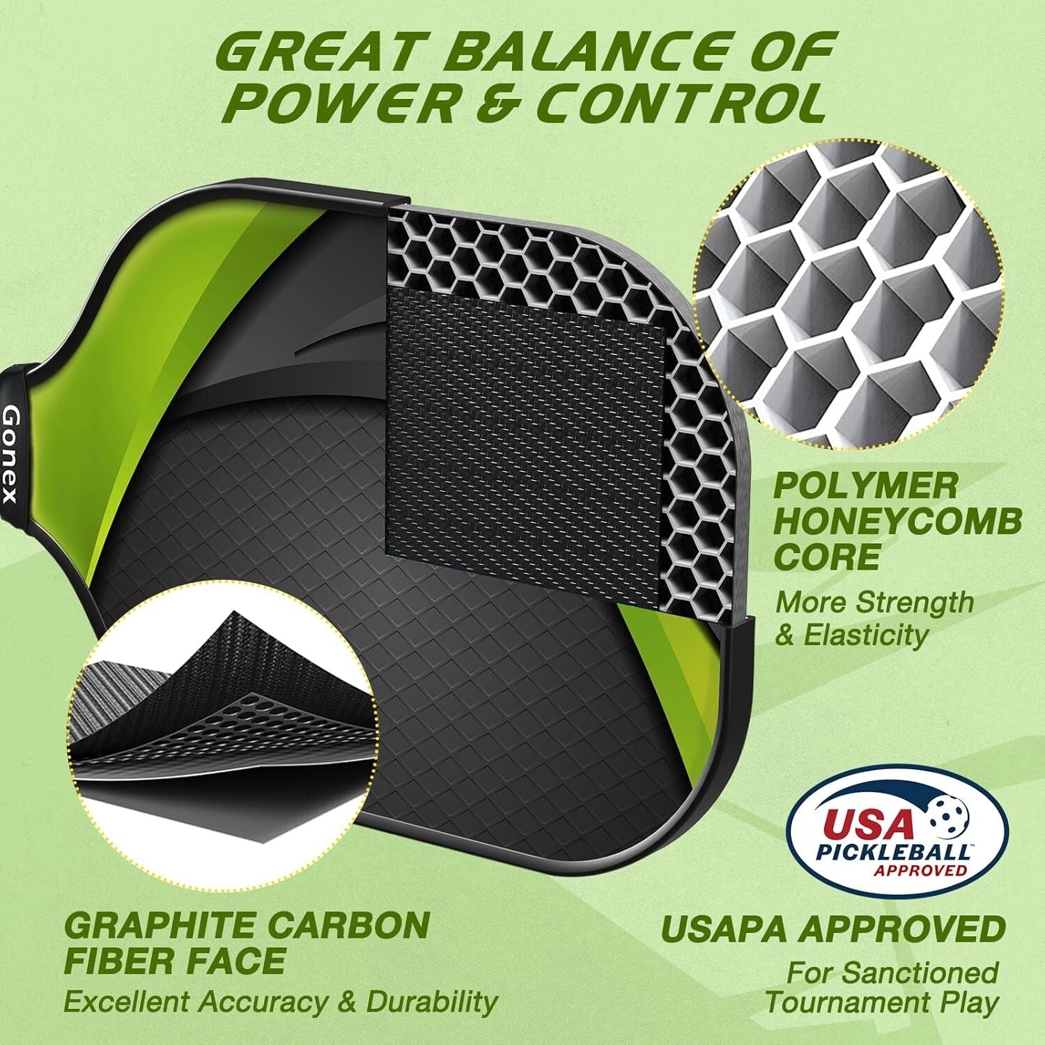 Durable USAPA Graphite Pickleball Set for All Skill Levels - 4 Paddles & Balls