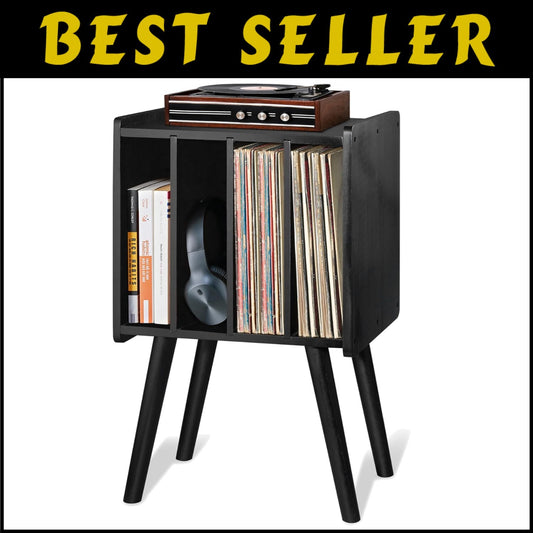 Elegant 2-Tier Wooden Record Player Stand with Anti-Slip Protection - 4 Cabinets