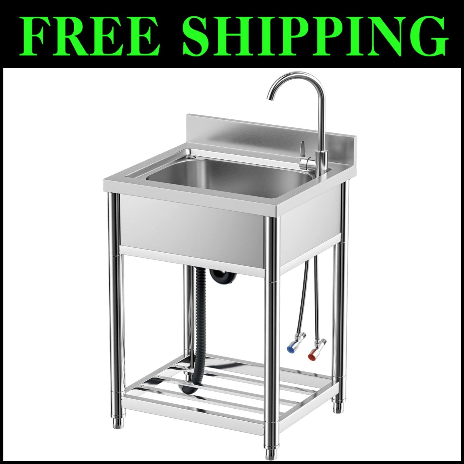 All-in-One 22in Stainless Steel Kitchen Sink Set with Integrated Storage Shelves