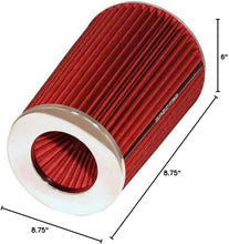 Load image into Gallery viewer, Universal Clamp-On High-Flow Air Filter: Red, 8.75” Height for Power &amp; Savings