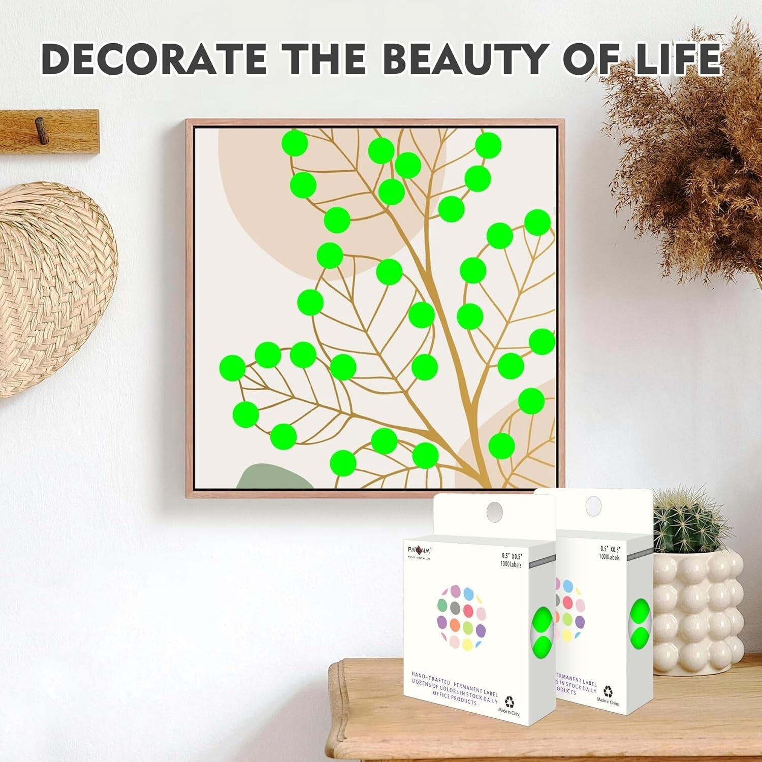 Bulk Pack of 10 Rolls Fluorescent Green 1/2 Inch Permanent Adhesive Dot Stickers