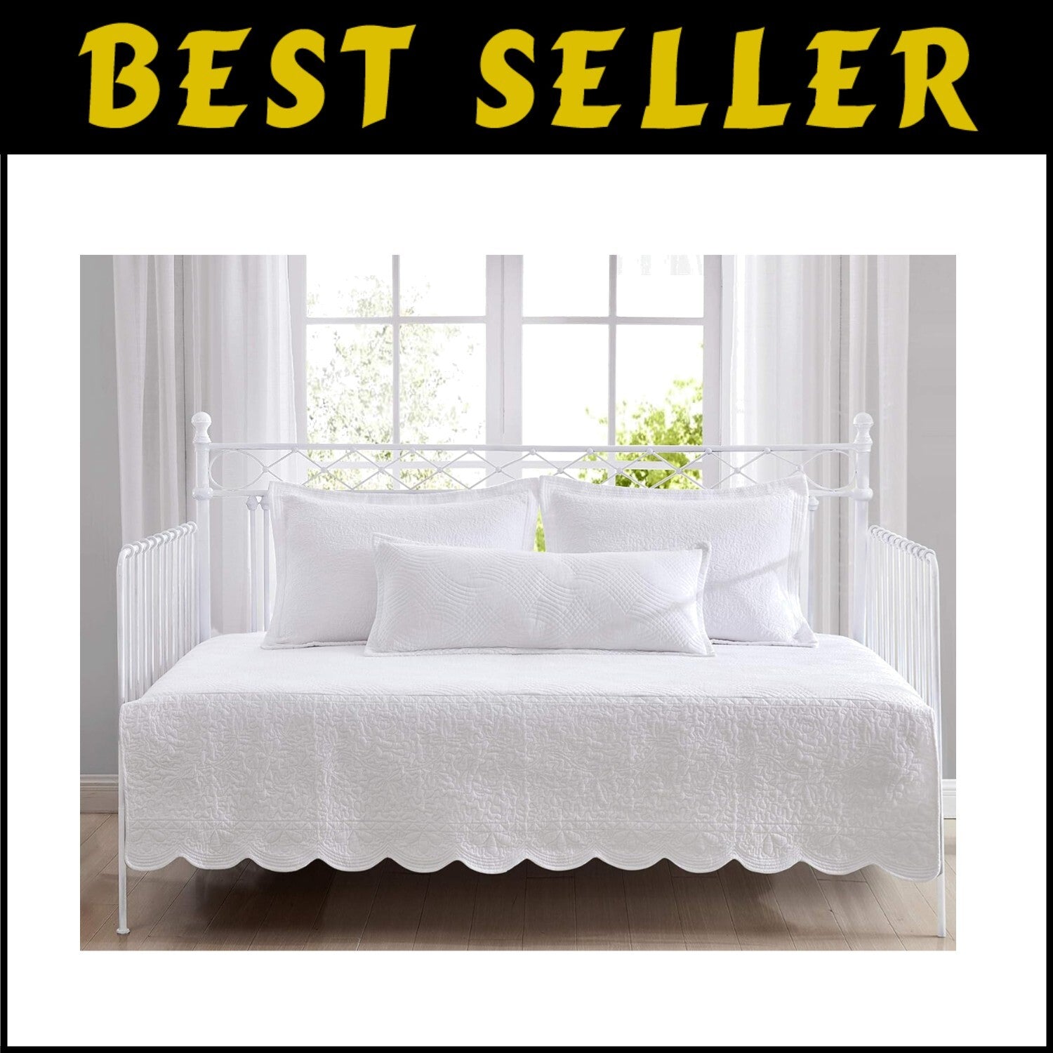 Lightweight Trellis White Cotton Daybed Cover with Shams and Pillow Cover