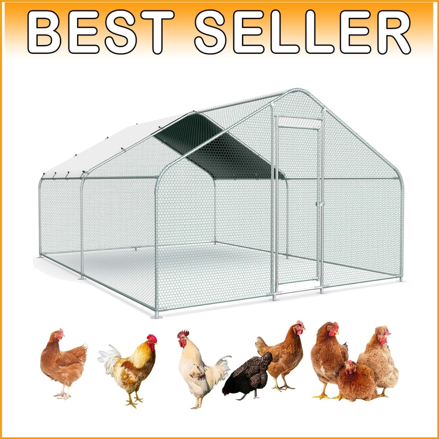 10x13FT Large Metal Chicken Run with Roof & Waterproof Cover for Safe Habitats