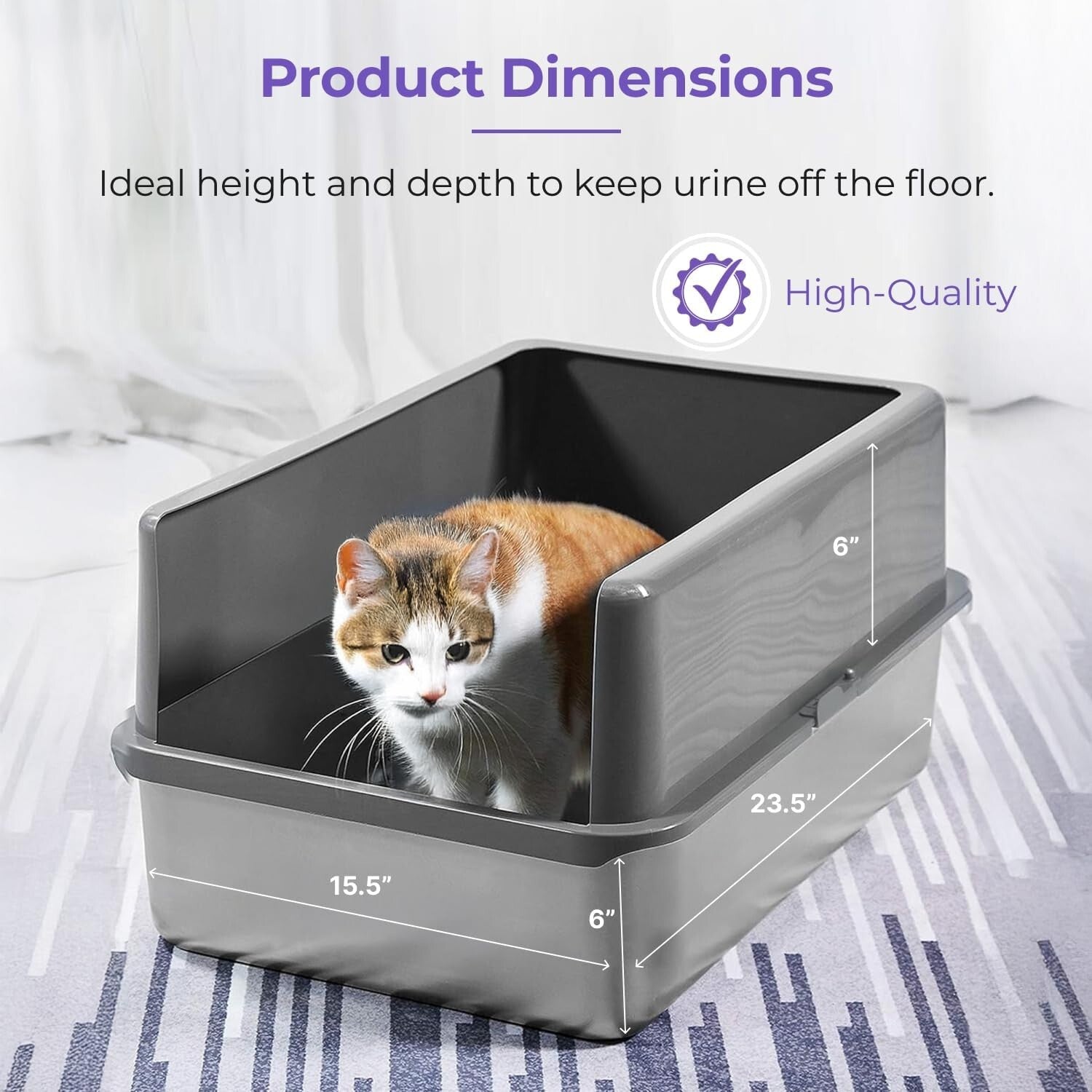 Durable Stainless Steel Litter Box with High Sides - Easy to Clean & Odor-Free