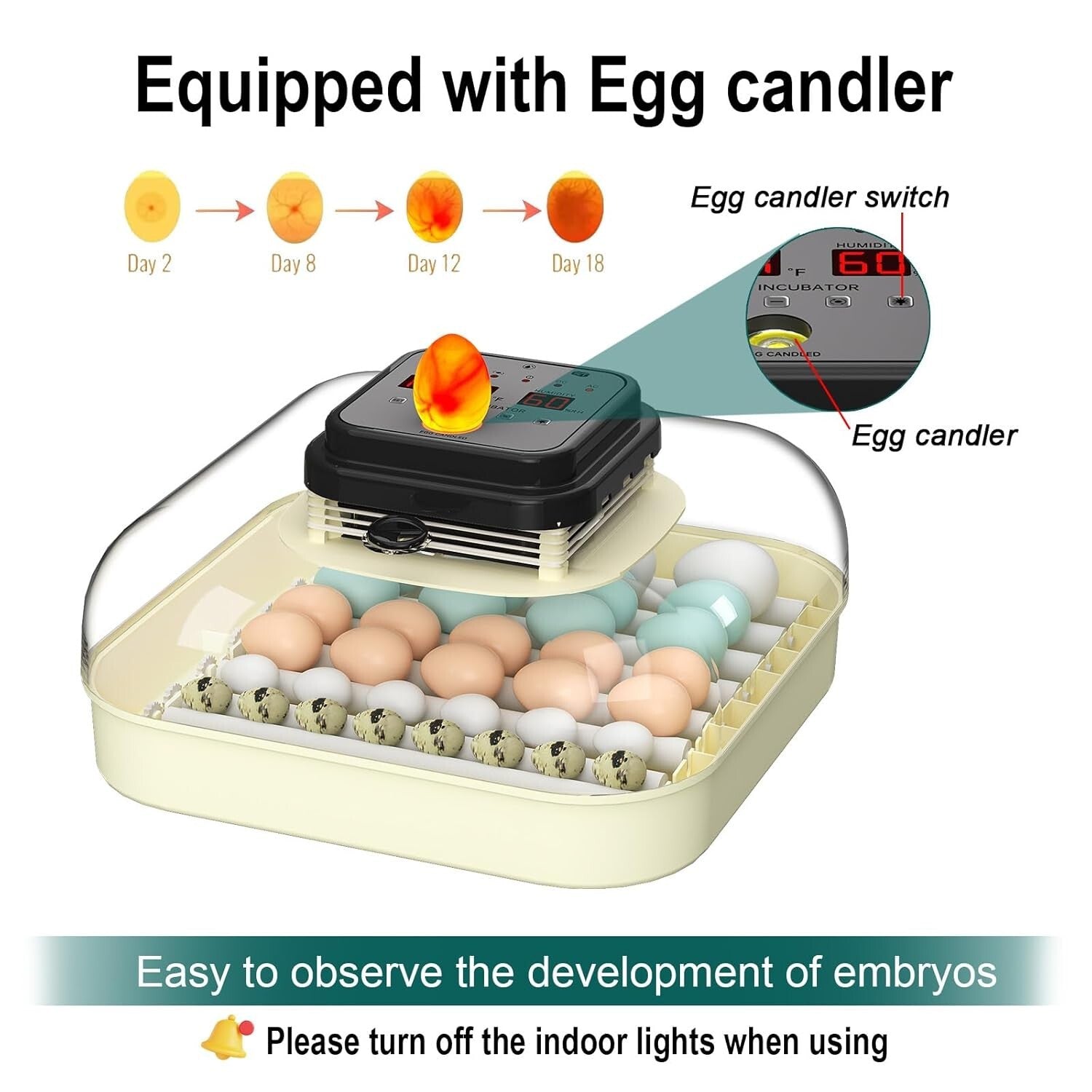 Efficient 35 Egg Incubator: Automatic Turning, Humidity Control & Visual Design