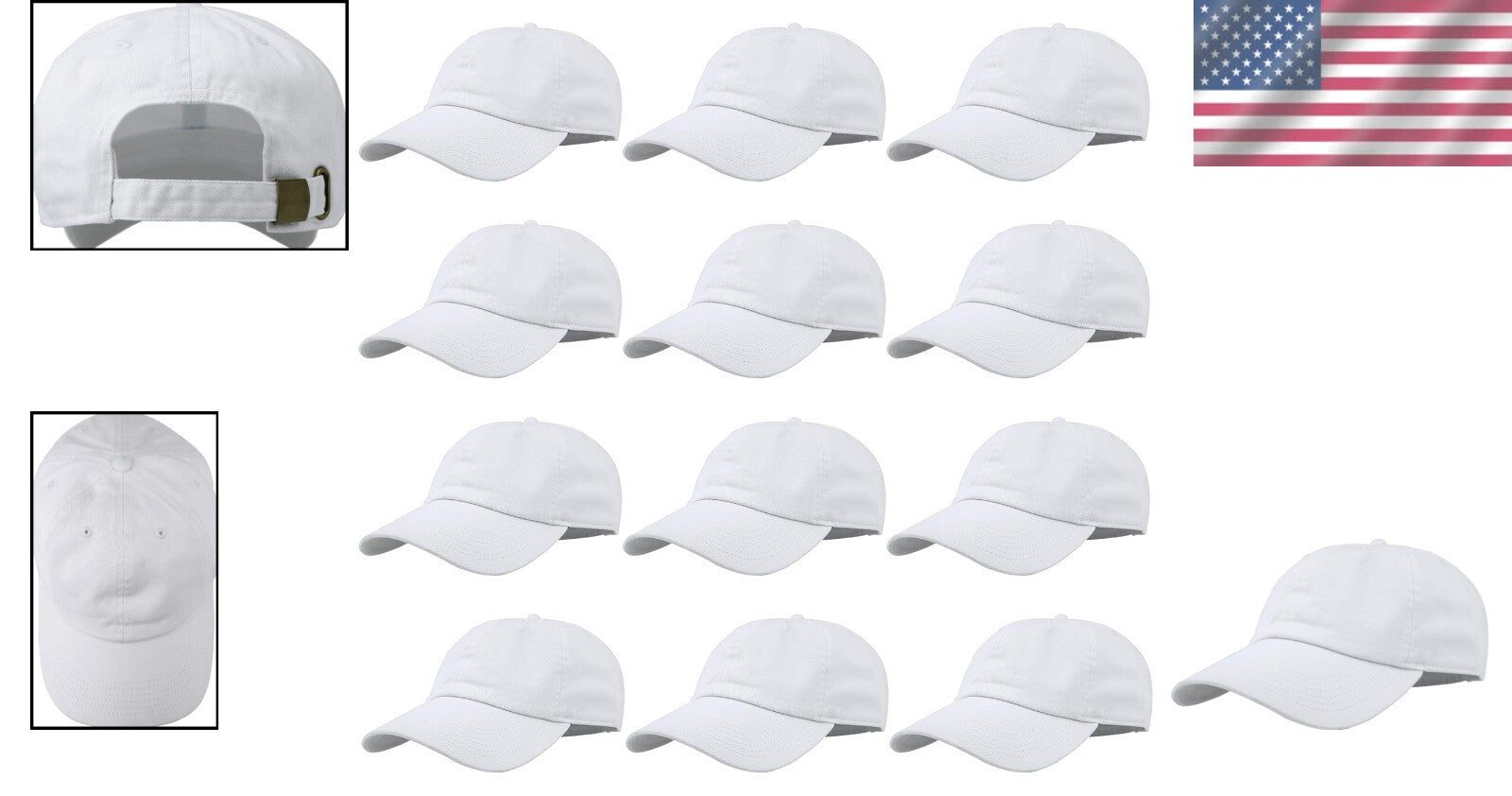 12-Pack Adjustable Cotton Caps - White Baseball Hats for Teams or Events