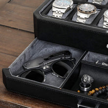 Load image into Gallery viewer, Modern 12-Slot Watch and Jewelry Organizer with Microsuede Liner, Black/Grey