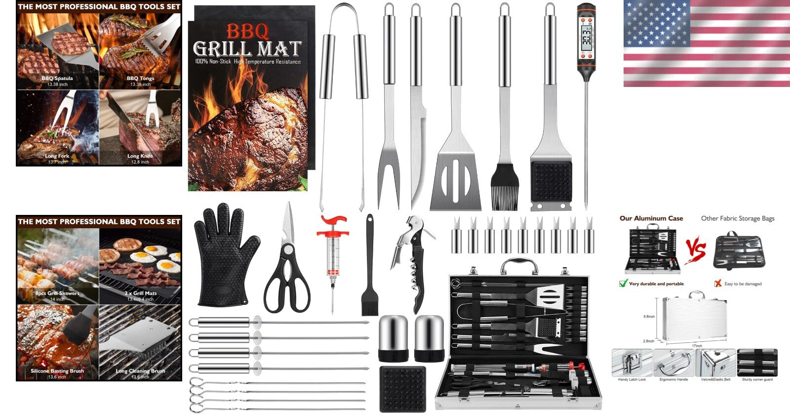 Versatile 34-Piece Outdoor BBQ Kit with Tools & Accessories - Dishwasher Safe