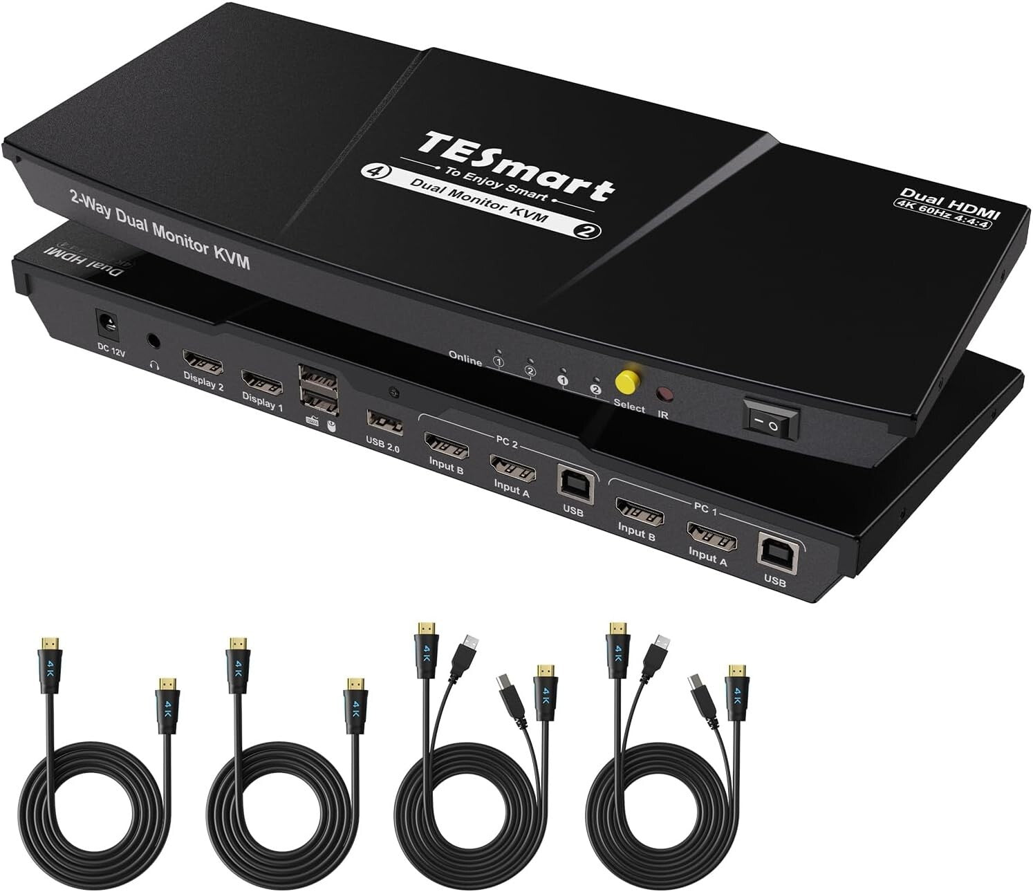 Versatile KVM Switch for Dual Monitors with Audio Output & Hot Plug - 12V Power