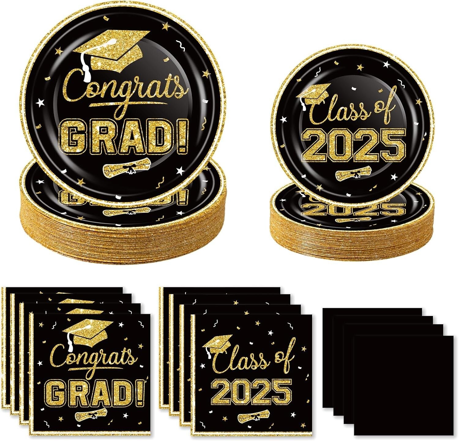 320Pcs Black & Gold Graduation Party Supplies - Elegance for Class of 2025